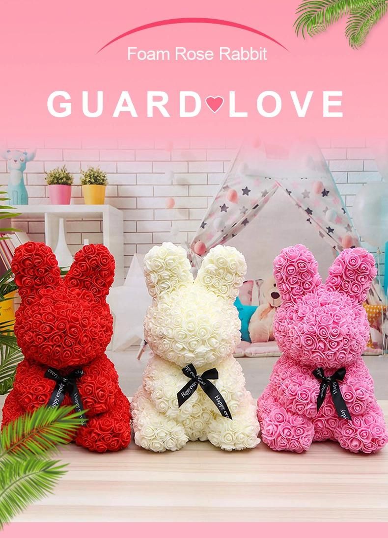Beautiful Luxurious Gift Idea Handcrafted 35cm Rabbit PE Foam Rose Rabbit for Valentine′s Day Gift