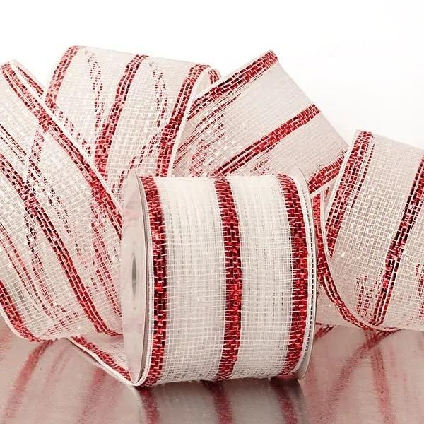 Luxurious Metallic Stripes 4 Deco Mesh Ribbons for Gift Packaging