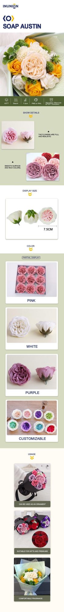 Valentine′s Day Wedding Decorations Gift Bouquets Artificial Flower Austin Soap Rose Heads Hand Art for Shop Supplier