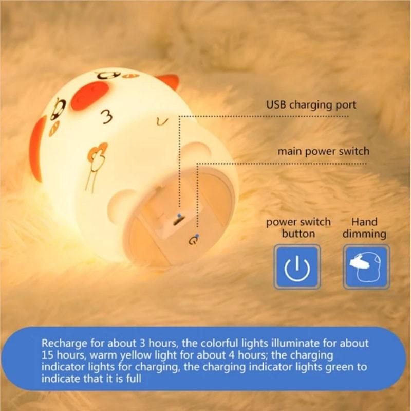 LED Cute Pig Silicone Night Lamp Children Birthday Christmas Gifts