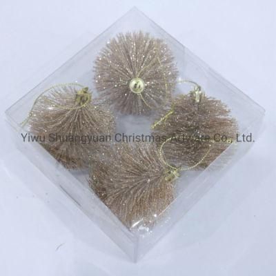 8cm Pine Needle Glitter Hanging Ornaments Champagne Color