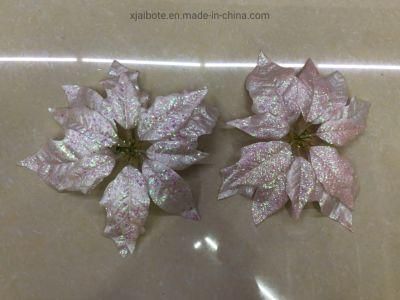 Rose Glitter Clip on Xmas Tree Decor Poinsettia Flower Christmas