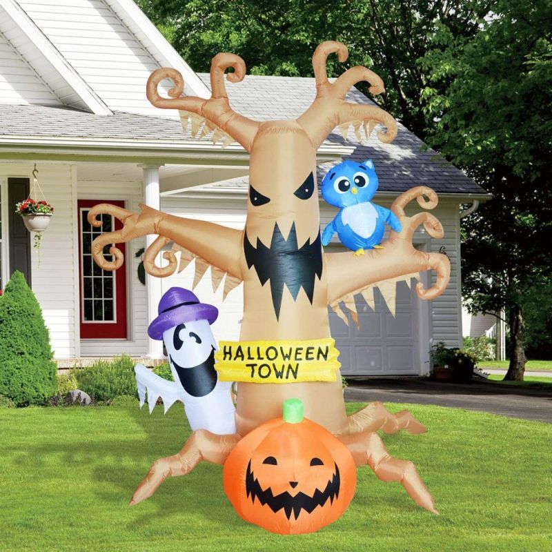 8-Foot-Tall Halloween Inflatable Dead Tree with White Ghost, Pumpkin and Owl Decoration LED Lights Blow up Decoration for Party, Indoor, Outdoor, Yard, Garden