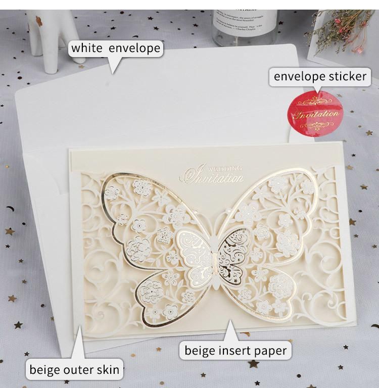 Fancy Butterfly Laser Cut Wedding Invitations Cards with Envelope