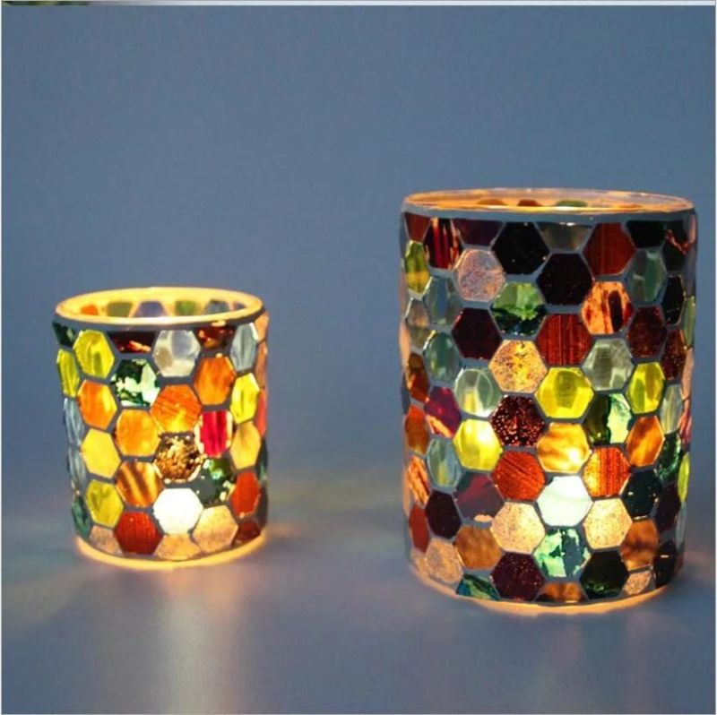 Vss Hand Made Christmas Present Mosaic Votive Glass Candle Container