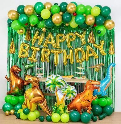 Kids Favor Dinosaur Birthday Party Decoration Balloons Arch Gold Green Dinosaurs Balloons Garland Kit Happy Birthday Banner Foil Curtains