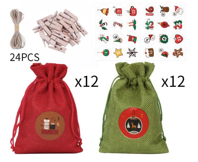 2021 Christmas Decorations 24 Christmas Advent Calendar Countdown Sets Cotton Drawstring Gift Bag