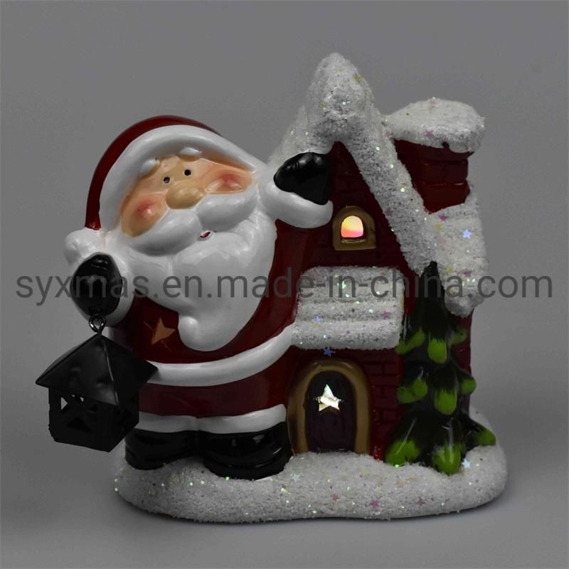 Export Ceramic Hand Painted All Ceramic Santa Decorations Gifts with LED Lights