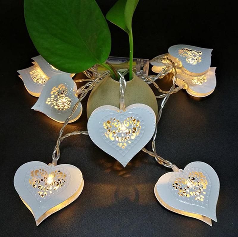 Valentine′s Day Decorations Battery Operated Metal Heart Fairy 10 LED String Light