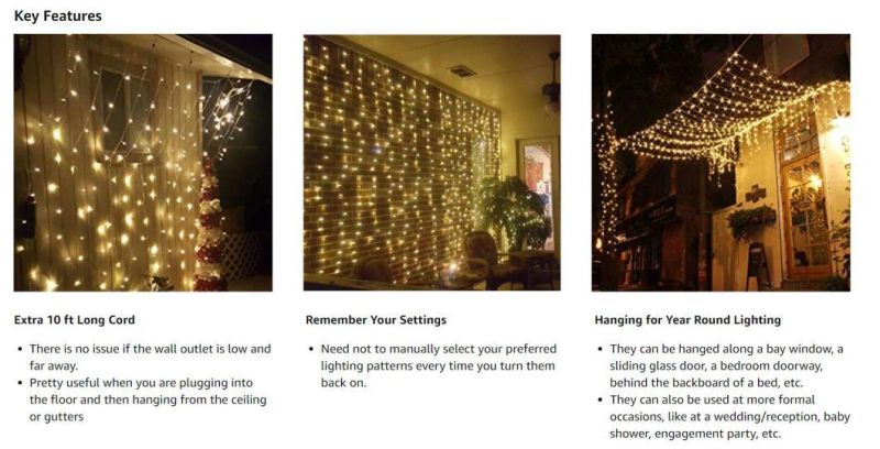 Christmas Ornament 306 LED Curtain Lights for Bedroom Wall Window Hanging Fairy String Lights for Wedding Backdrop Patio Birthday Party, Plug in Indoor Outdoor