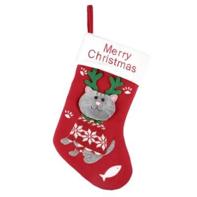 Amazon Popular Cute Cartoon Cat and Dog Christmas Socks Decoration Christmas Socks Gift Bag Custom Christmas Pendant