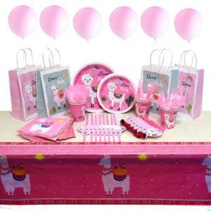 Pink Cactus Paper Disposable Tableware Alpaca Birthday Party Supplies
