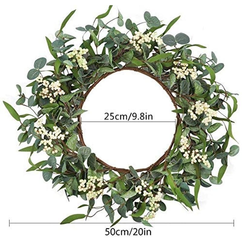 18" Natural Artificial Green Color Spring Summer Wreath Grapevine Branches Eucalyptus Leaf Wreath for Sale