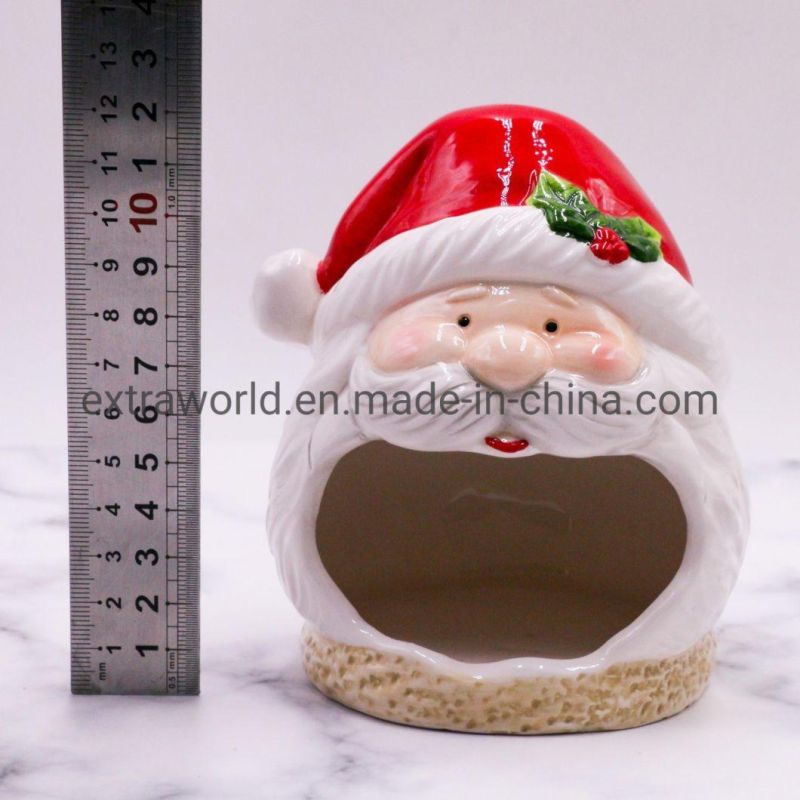 Wholesale Santa Shaped T-Light Ceramic Candle Holder for Christmas Decoration
