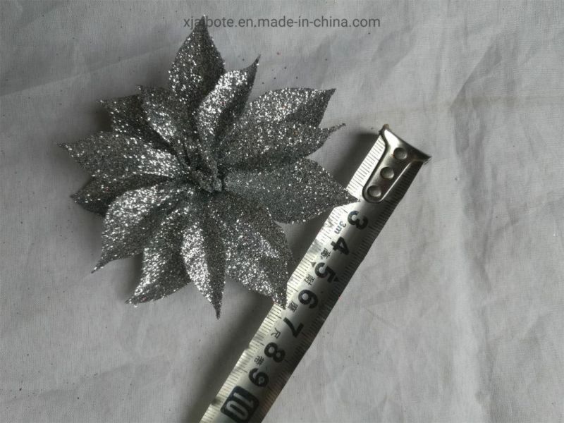 Rose Glitter Clip on Xmas Tree Decor Poinsettia Flower Christmas