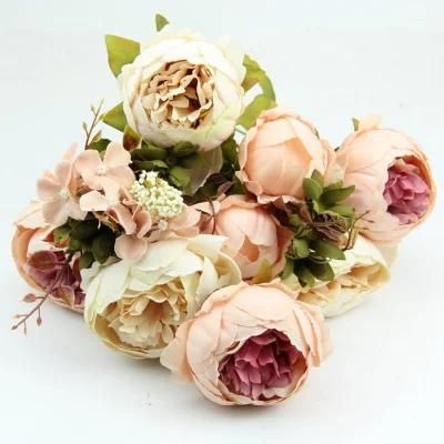 Artificial Peony Flower 3 Head Vantage Fake Peony Silk Plastic Plants with Stem for Home Decoration Wedding Party Garden Bar Festival Holiday