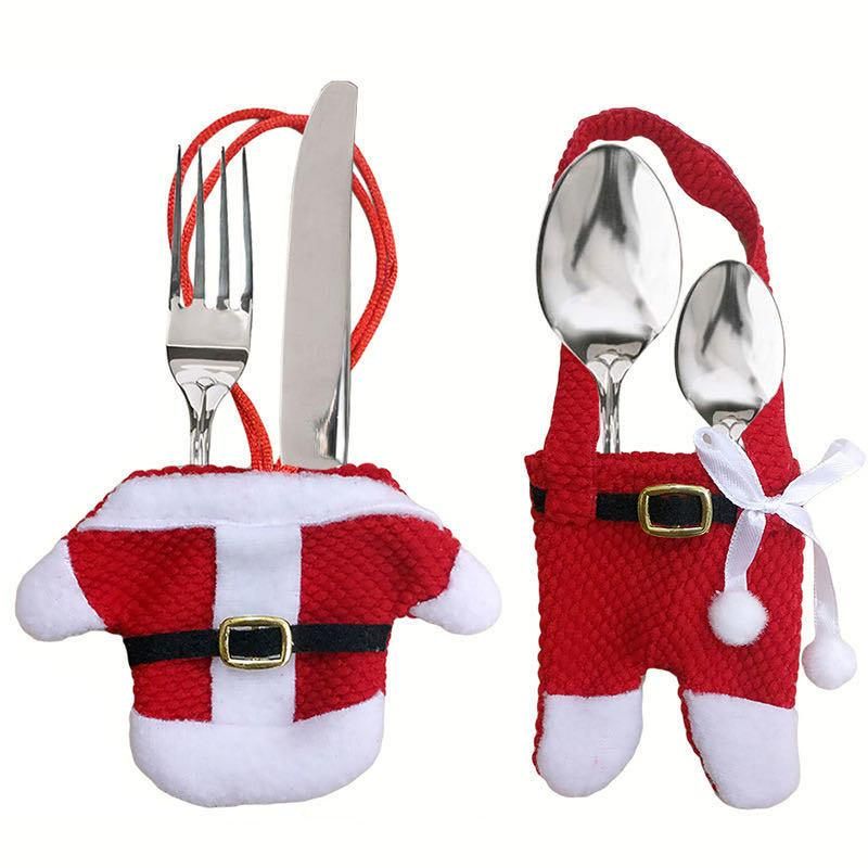 Santa Claus Knife Fork Holder Bags Merry Christams Decor Gift