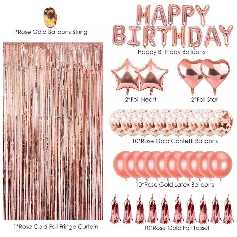 Pafu Rose Gold Birthday Party Supplies Birthday Banner Balloons Decorations