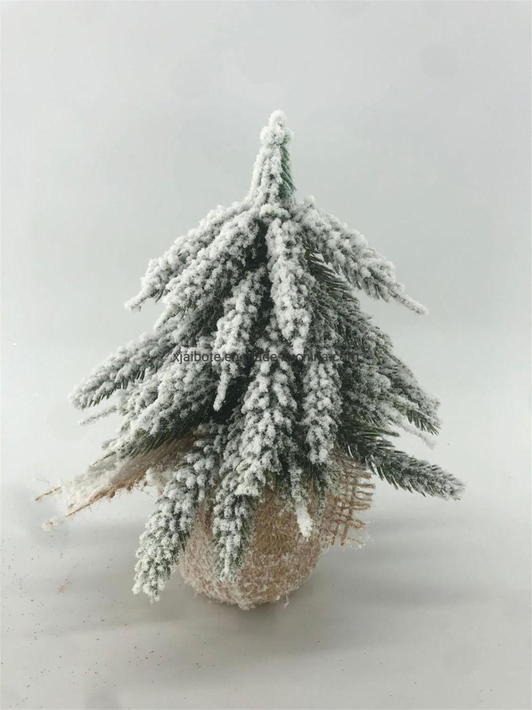 PE Artificial Christmas Tree for Decoration - Wooden Base with Hemp - Snow