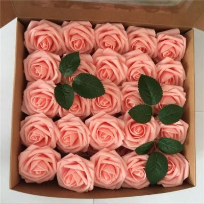 Wholesale 8cm Colorful Foam Rose with Stem Bride Foam Flower Rose Heads Bouquet Home Wedding Packing Box