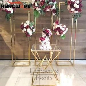 Wedding Decoration Gold Metal Crystal Glass Top Wedding Cake Table