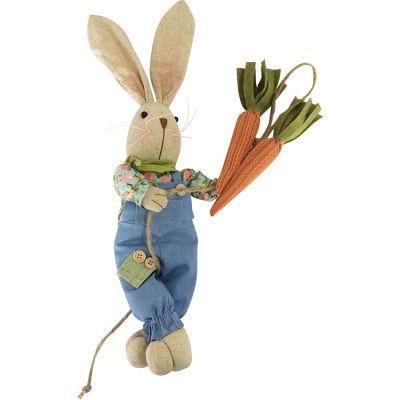 Hot Wholesale Fabric Soft Jute Doll Decoration Standing Easter Bunny Rabbit with Carrot