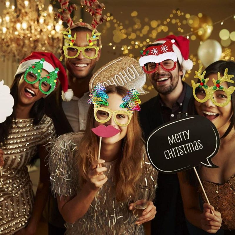 Christmas Glasses Glitter Party Glasses Frames Christmas Decoration Costume Eyeglasses for Christmas Parties Holiday Favors Photo Booth