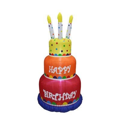 Inflatable Birthday Cake with Candle Yard Home Decorations LED Light Inside