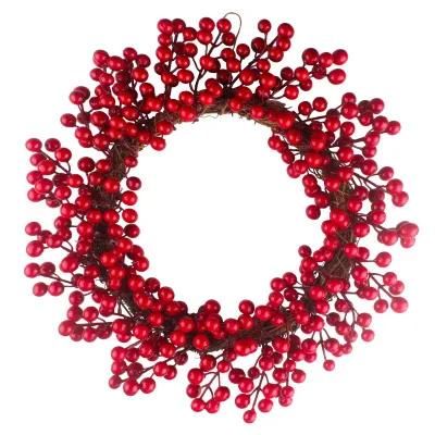 PVC Artificial Christmas Wreath with Flower Leaf Red Berry