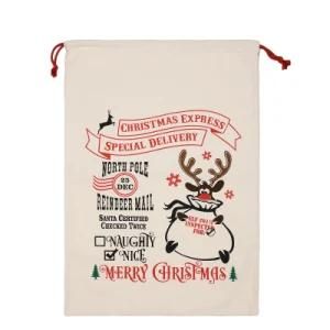 Wholesale New Arrive Xmas Seasonal OEM Amazon Hot Sell Drawstring Canvas Christmas Santa Sack for Present Stocking