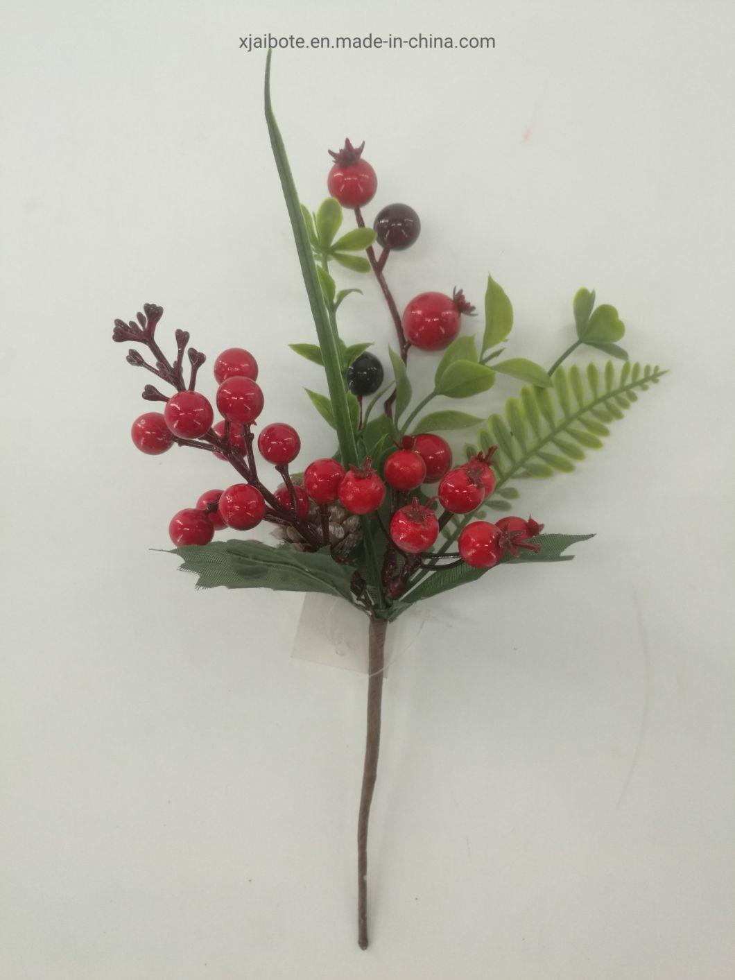 High Quality Artificial Christmas Glitter Red Berry Branch Picks for Xmas Decoration