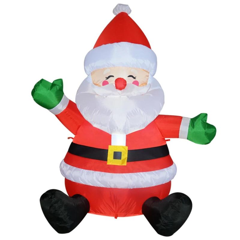 Christmas Inflatable Outdoor Sitting Santa Claus Happy Face, Blow up Yard Decoration Clearance with LED Lights