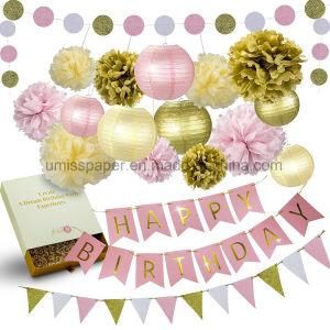 Umiss Paper Birthday Party Decoration Set with Pompom Lanterns Bunting Banner