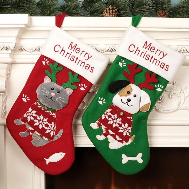 Amazon Popular Cute Cartoon Cat and Dog Christmas Socks Decoration Christmas Socks Gift Bag Custom Christmas Pendant