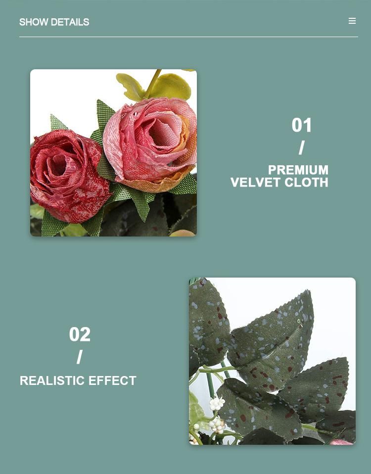 Diamond Rose Bunch 21 Heads Arrangement Silk Artificial Roses Flowers Bouquet for Wedding Decoration