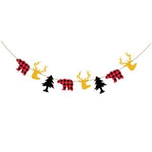 Lumberjack Bear Christmas Tree Linen Swallowtail Hanging Banner