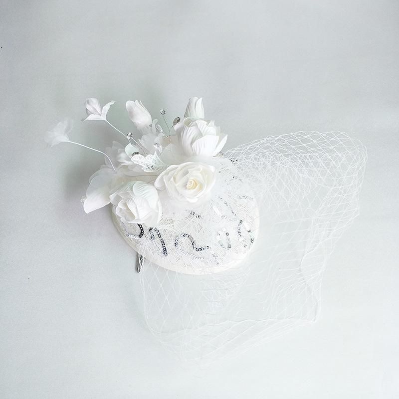 Women Church Fancy Dress Hats Bride Headdress Bridal Flower Decorative White Wedding Hats