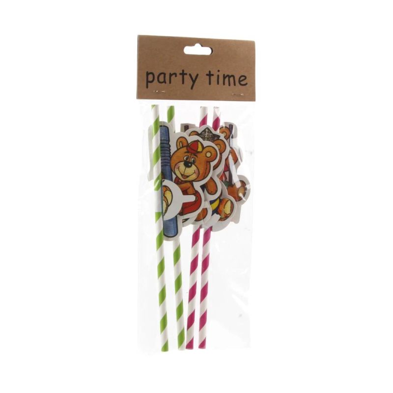 Food Grade Biodegradable Party Bear Disposable Colorful Strip Printing Paper Drinking Straw