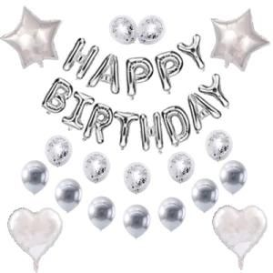 Happy Birthday Silver Balloon Banner Party Decorations