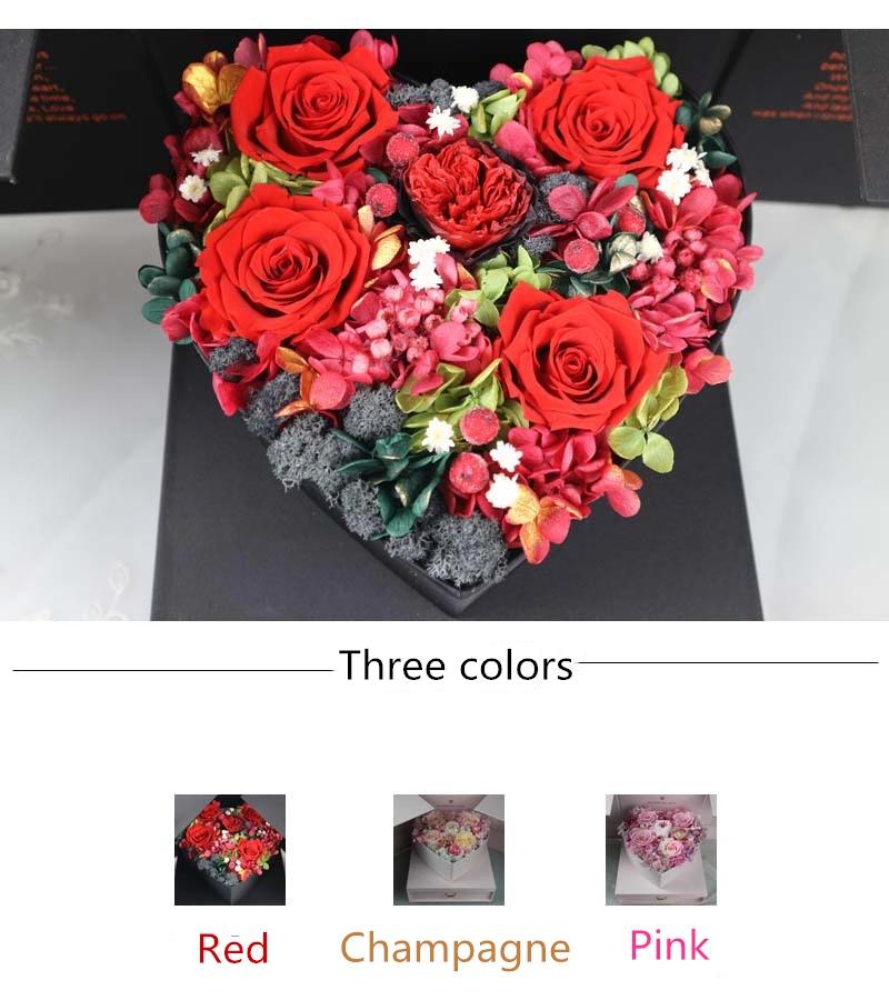 2018 New Style Romantic Valentines′ Day Gift Five Preserved Roses Flower in Heart-Shaped Gift Box for Wife or Girlfriend
