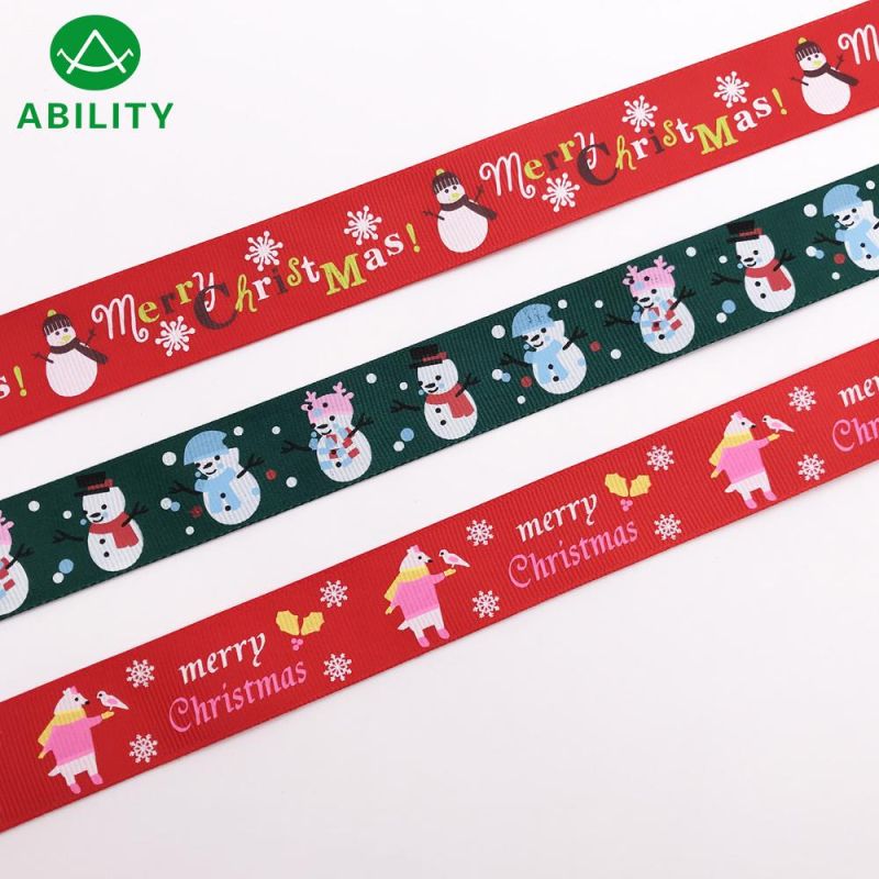 Christmas Various Festival Printed Polyester Pretty Gift Satin Ribbon Grosgrain Ribbon