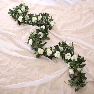 Rose Vine Flowers Plants Artificial Flower Flowers Rose Vine IVY Garlands Hanging for Wedding Party Garden Wall Decoration Silk Flowers Pink