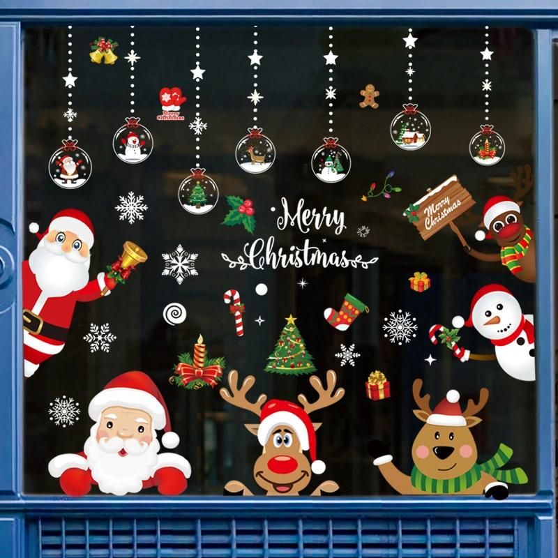 2022 New Christmas Stickers Electrostatic Window Glass Stickers Snowflake Santa Stickers Cute Cartoon Stickers