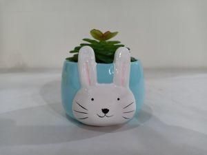 Cute Ceramic Rabbit Decoration with Plant