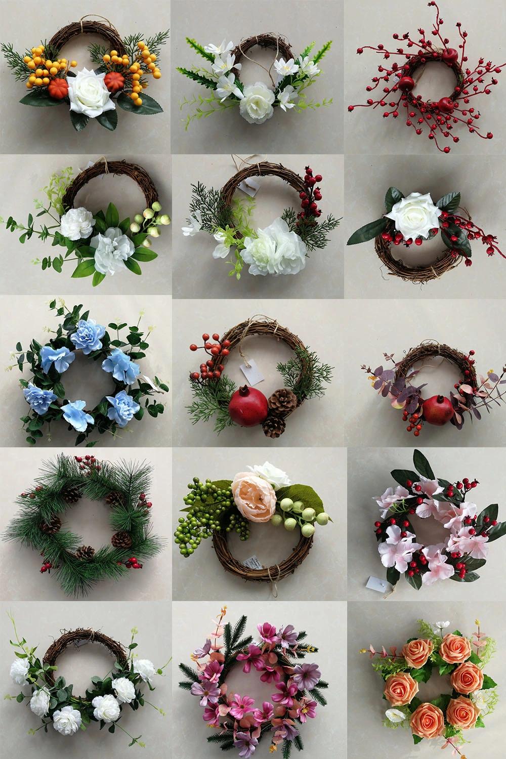 Hot Sale 24inch Wreath with Cotton and Red Berry Gift Christmas Decoration Wreath