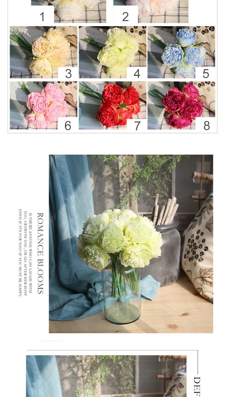 Amazon Hot Sale Artificial Silk Peony Bouquets Wedding Home Decoration