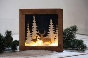 Unfinished Wood Shadow Box Building Kit with 3D Deer and Fir Trees