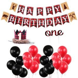 Wild One Children&prime;s Birthday Party Banner Crown Cake Card Balloon Set