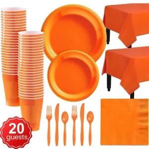 20 Guests Party Disposable Tableware Plastic Cup Plate Napkin Straw
