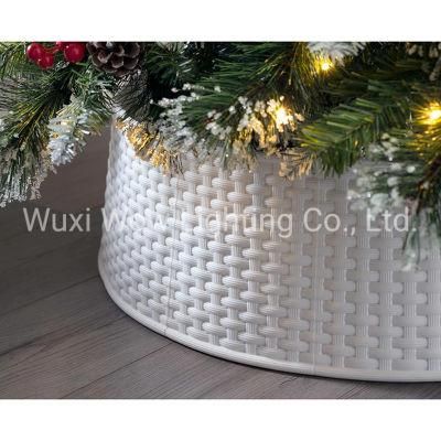 Large Rattan Effect Christmas Tree Collar, White, 65 Cm